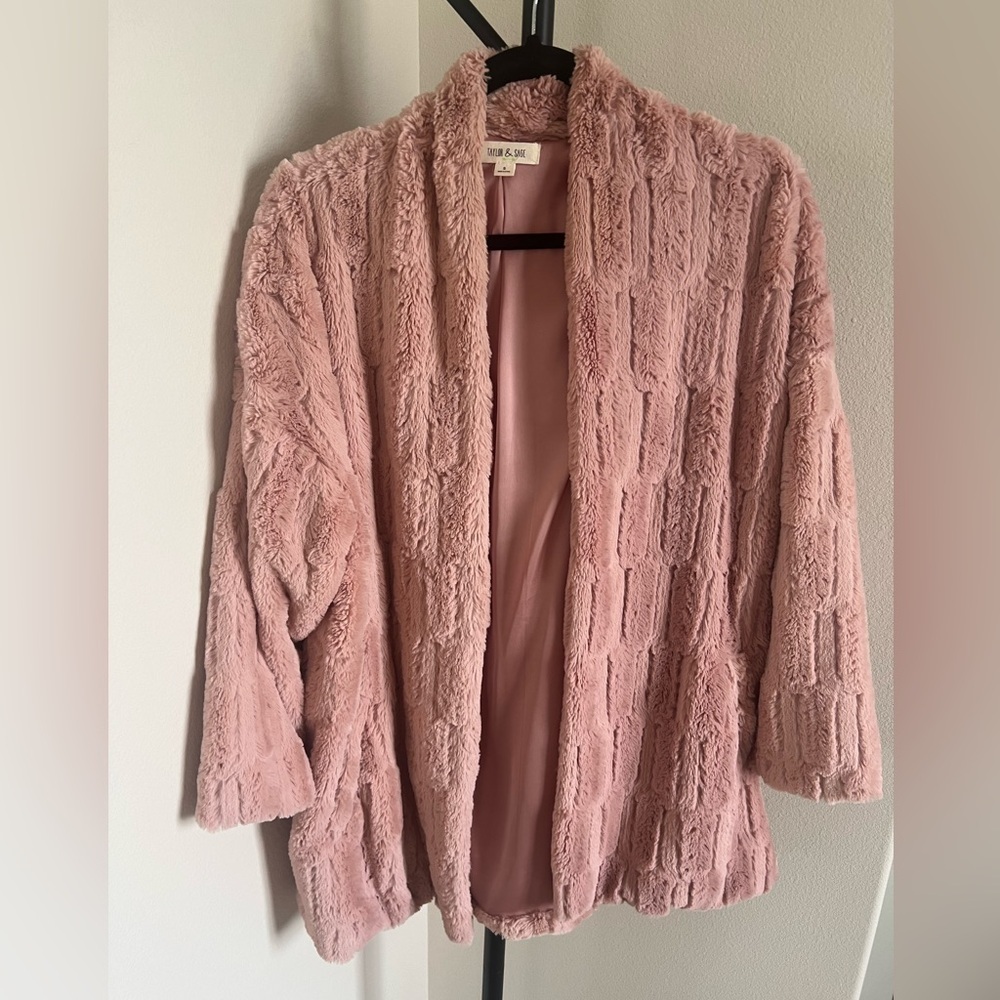 Taylor & Sage Pink Faux Fur Open Front Cardigan Coat Small